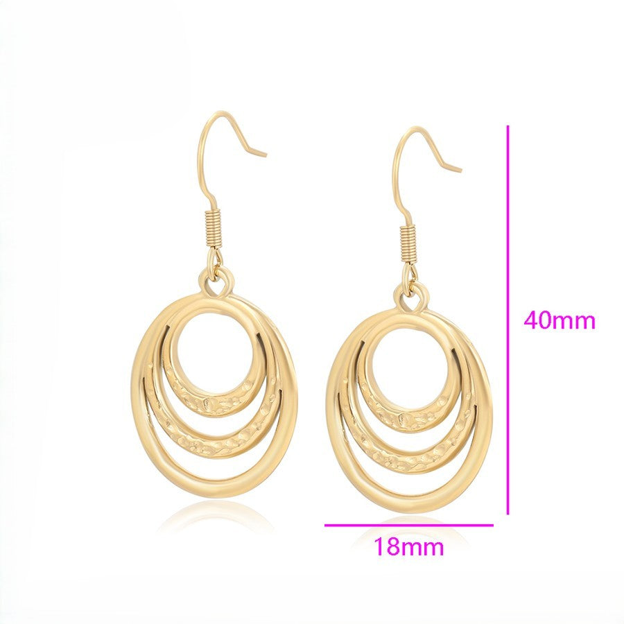 Zaria 14K Gold Plating Concentric Orbit Dangle Earrings | Multi-Tiered Hammered & Smooth Nested Circle Drop Earrings