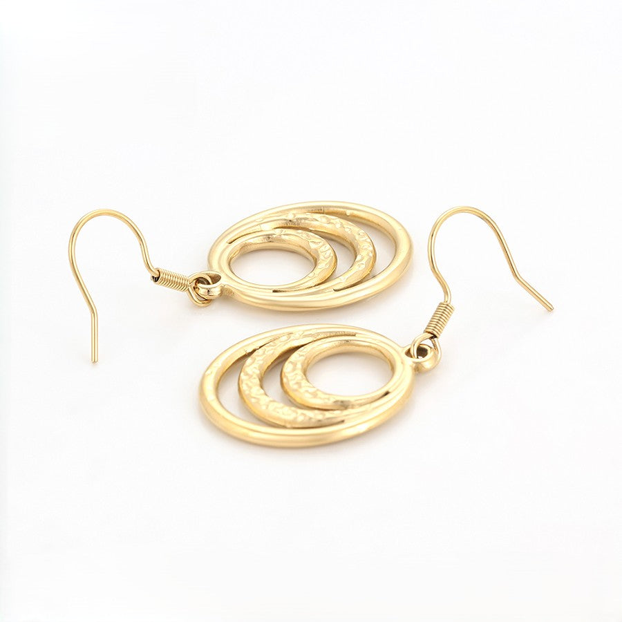 Zaria 14K Gold Plating Concentric Orbit Dangle Earrings | Multi-Tiered Hammered & Smooth Nested Circle Drop Earrings