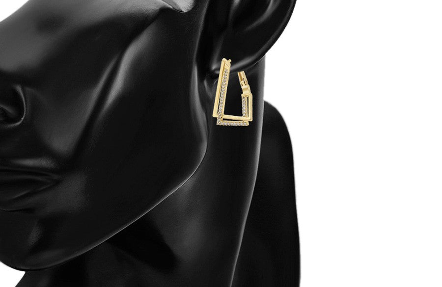 Geometric 14K Gold Plated & Crystal Triangle Hoop Earrings image 3